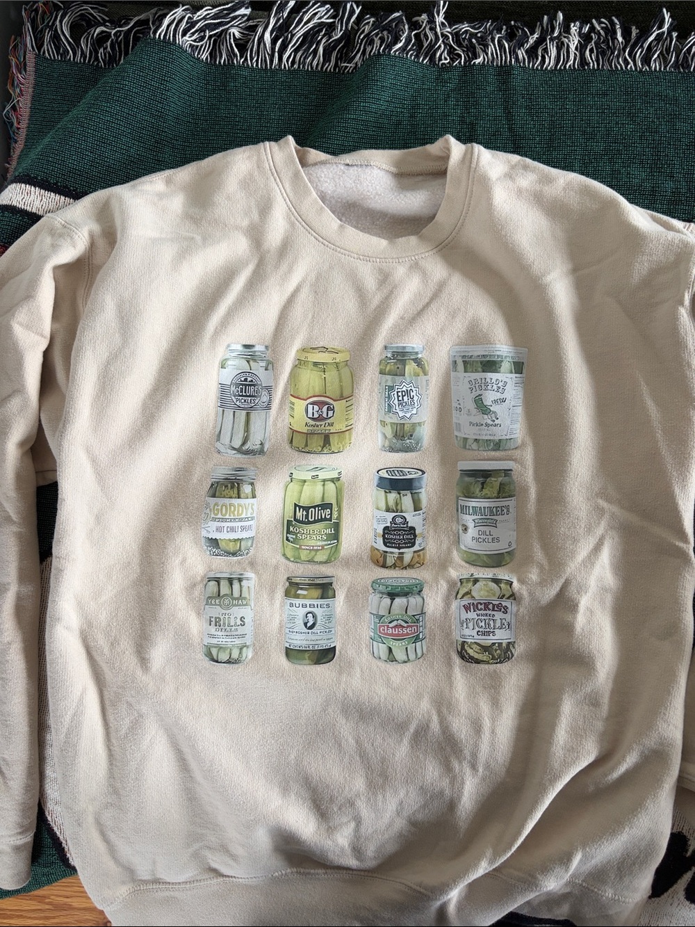 Men's Cream Graphic Crewneck Sweatshirt with Pickle Jar Print